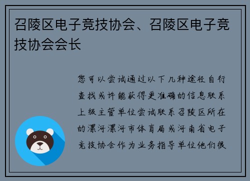 召陵区电子竞技协会、召陵区电子竞技协会会长